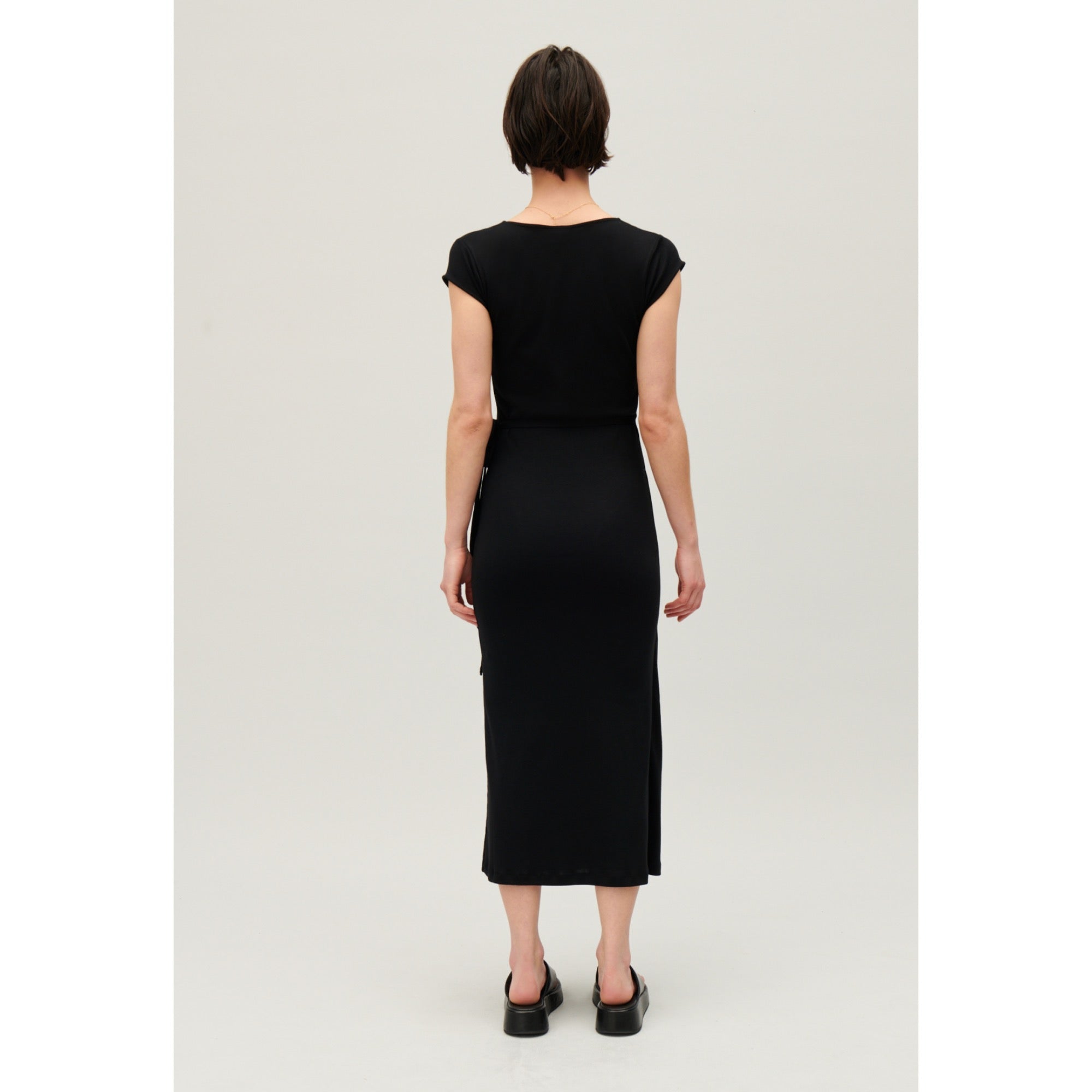Women Black Wrap Midi Dress - Black