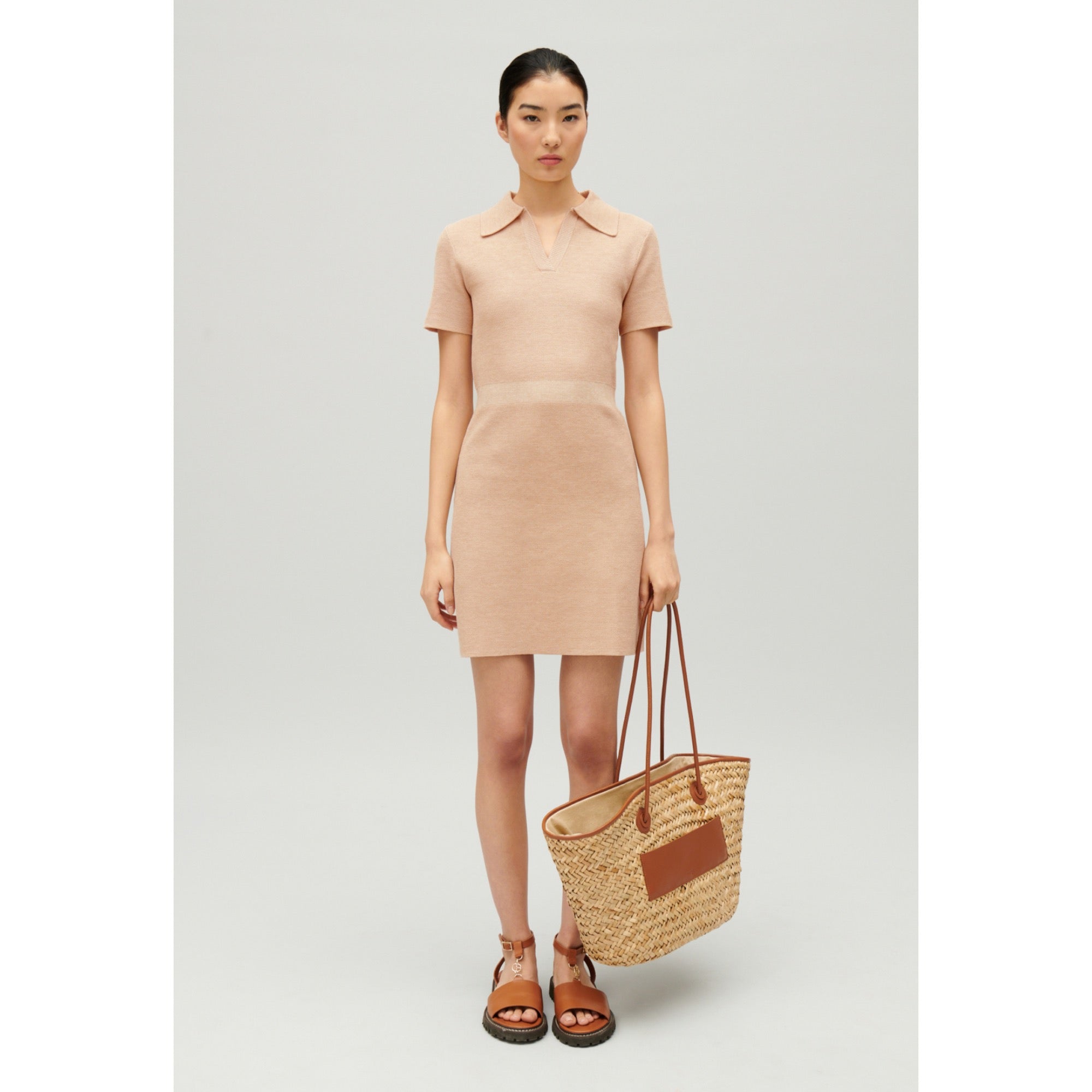 Women Knitted Short Dress - Beige