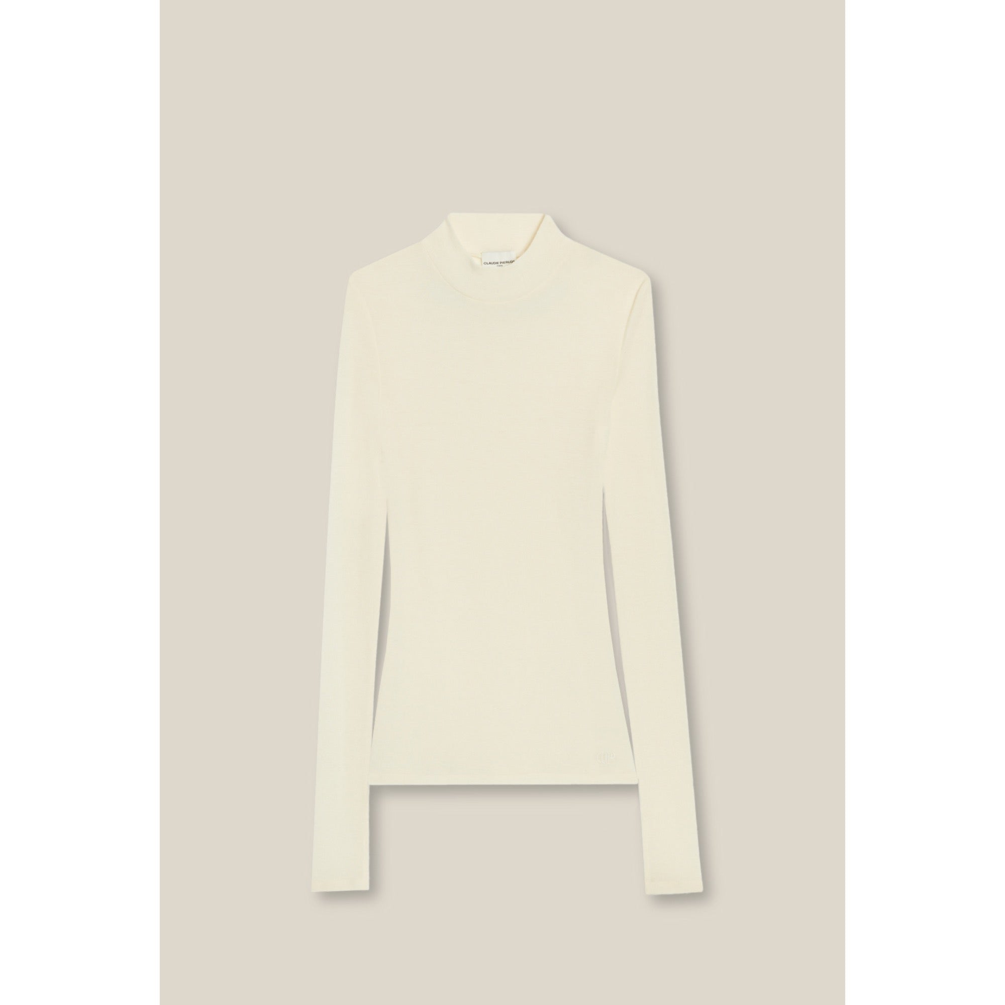 Women Wool Top With High Neck - Vanilla