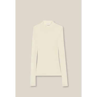 Women Wool Top With High Neck - Vanilla