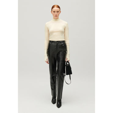 Women Wool Top With High Neck - Vanilla