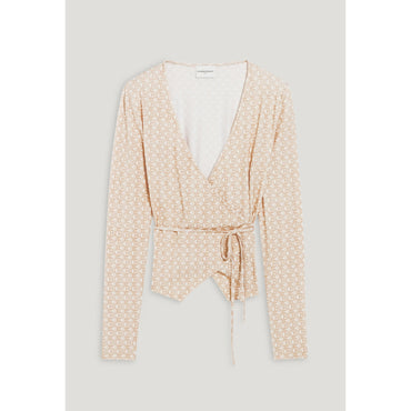 Women Beige Wrap Top - Light Print