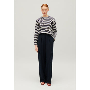 Women Navy Striped T-Shirt - Dual-Color