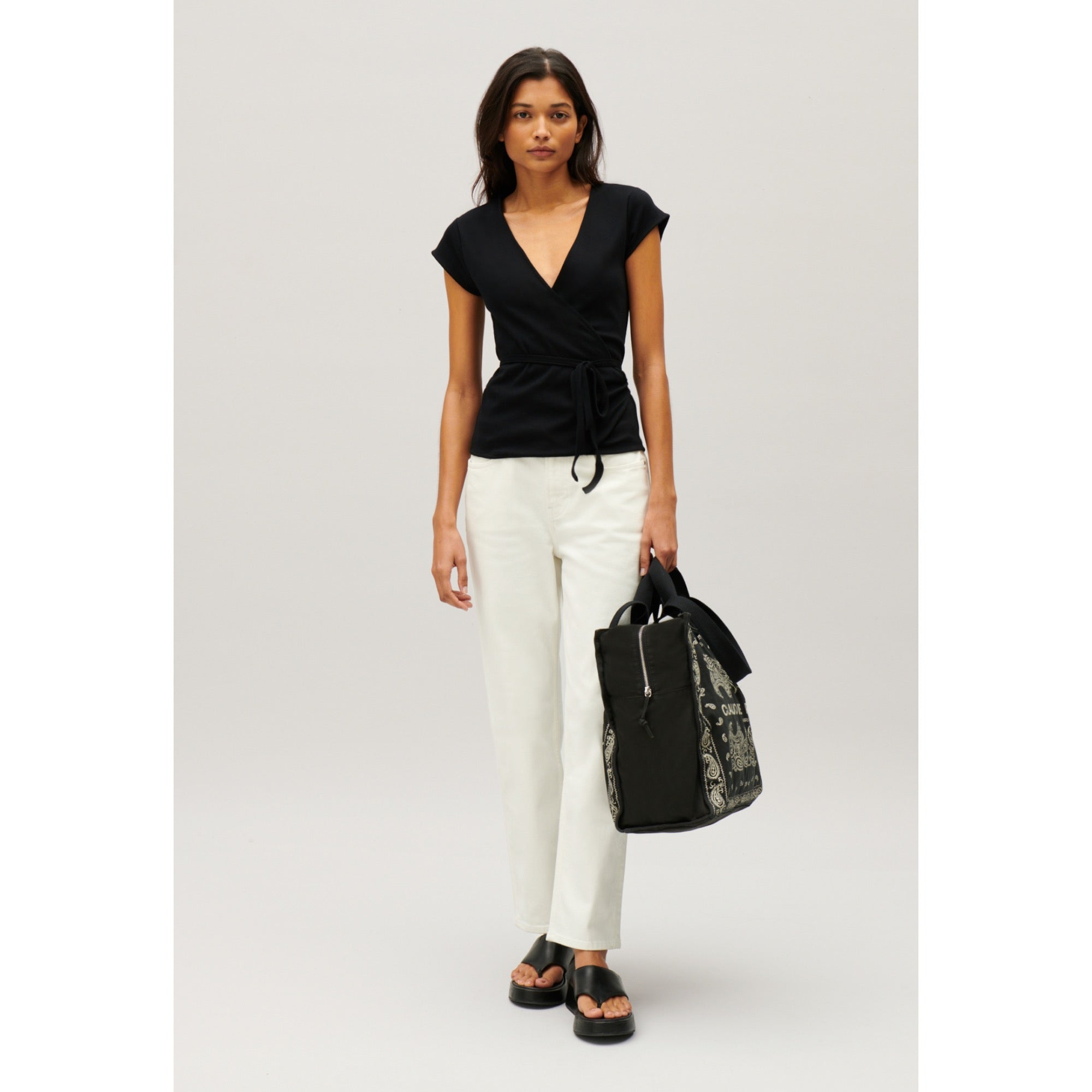 Women Black Wrapover Top - Black