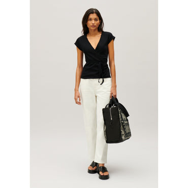Women Black Wrapover Top - Black