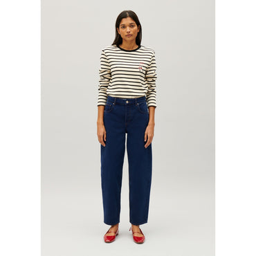 Women Two-Tone Jean Toto Breton T-Shirt - Dual-Color