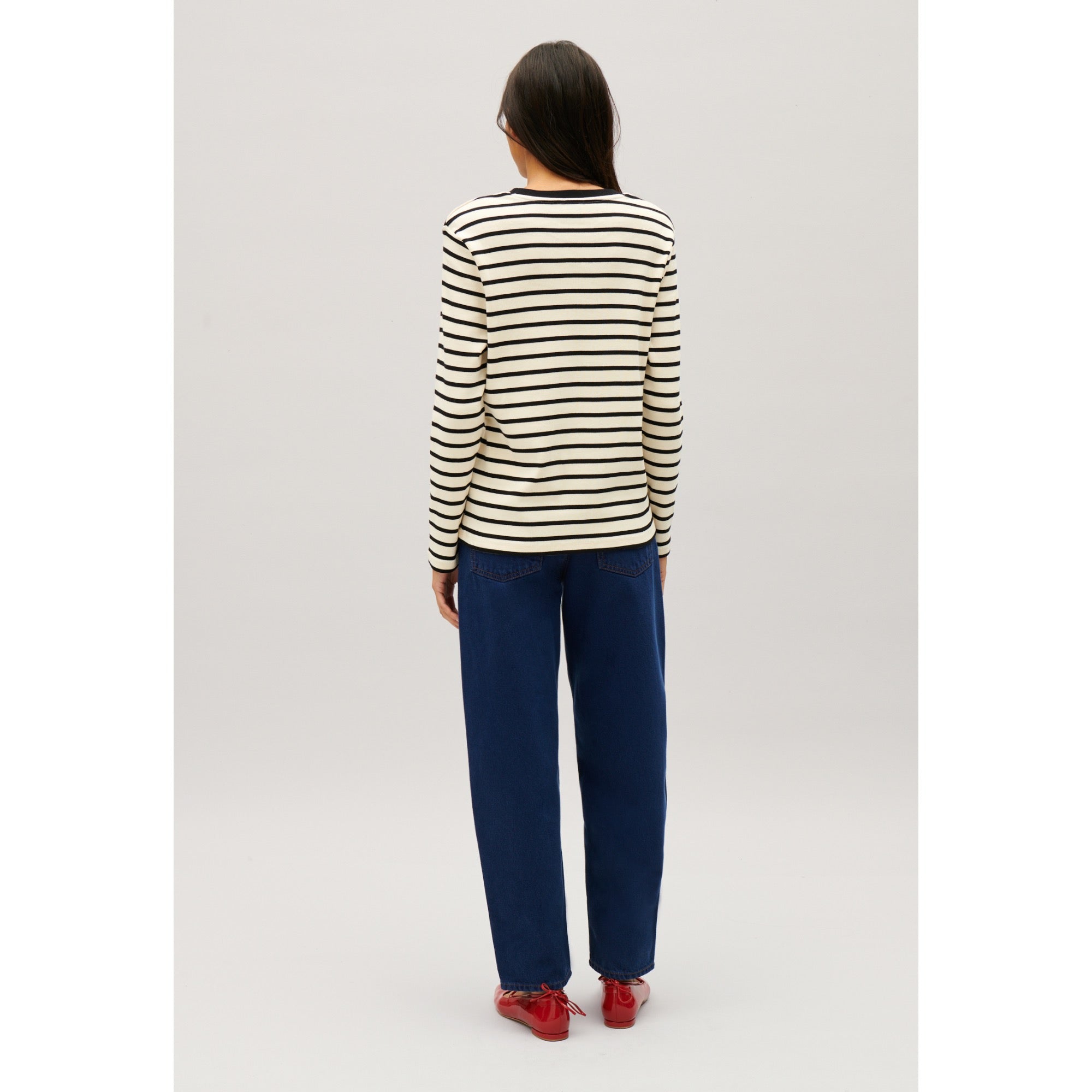 Women Two-Tone Jean Toto Breton T-Shirt - Dual-Color