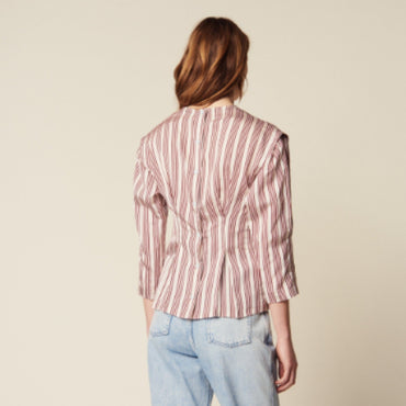 Women Long-Sleeved Striped Top - Bordeaux