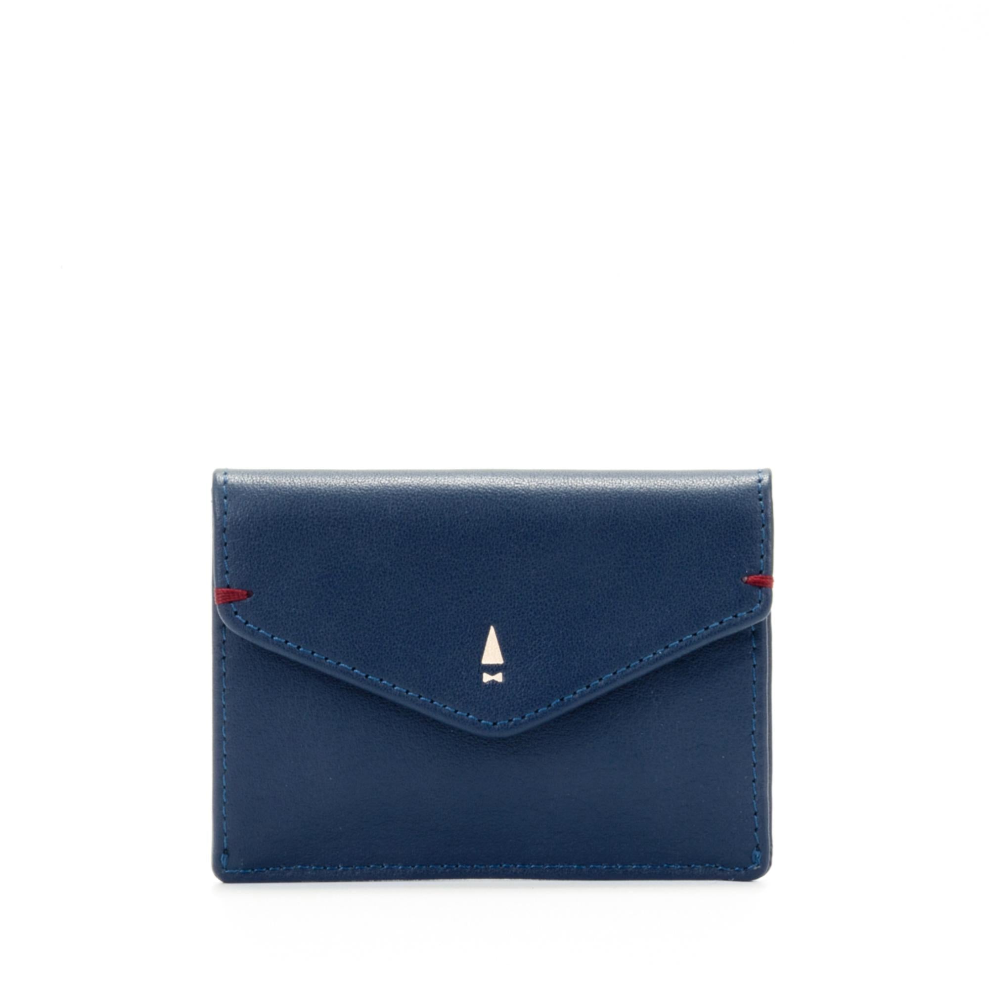 Envelope Flap Coin Pouch Card Holder (RFID USA Nappa Leather) - Blue