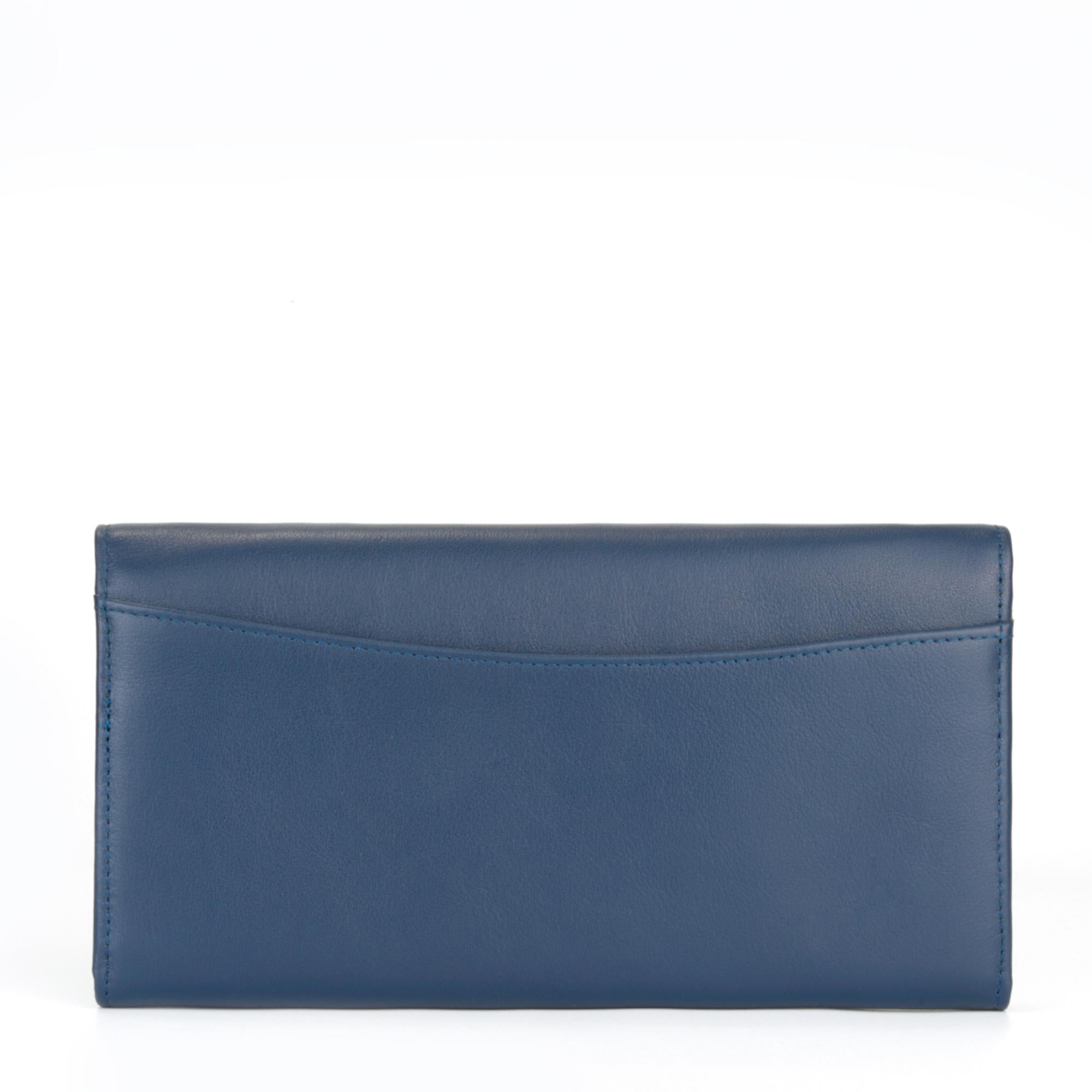 Envelope Flap Cash Coin Long Wallet Travel Crossbody Sling Phone Bag (RFID USA Nappa Leather) - Blue