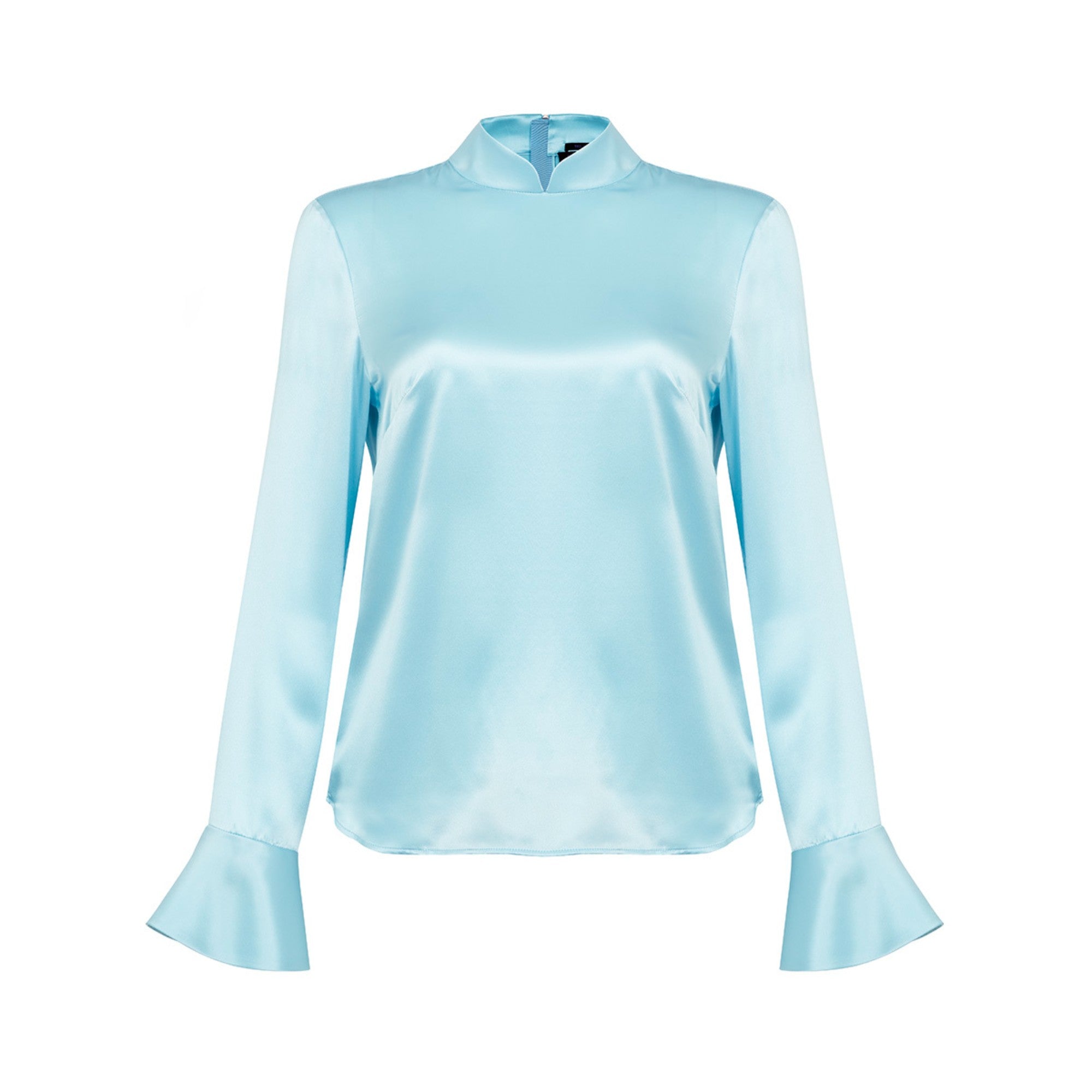 Women Mandarin Blouse With A Shaped Sleeve - Lt.Blue