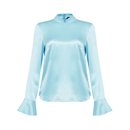 Women Mandarin Blouse With A Shaped Sleeve - Lt.Blue