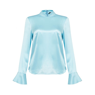 Women Mandarin Blouse With A Shaped Sleeve - Lt.Blue