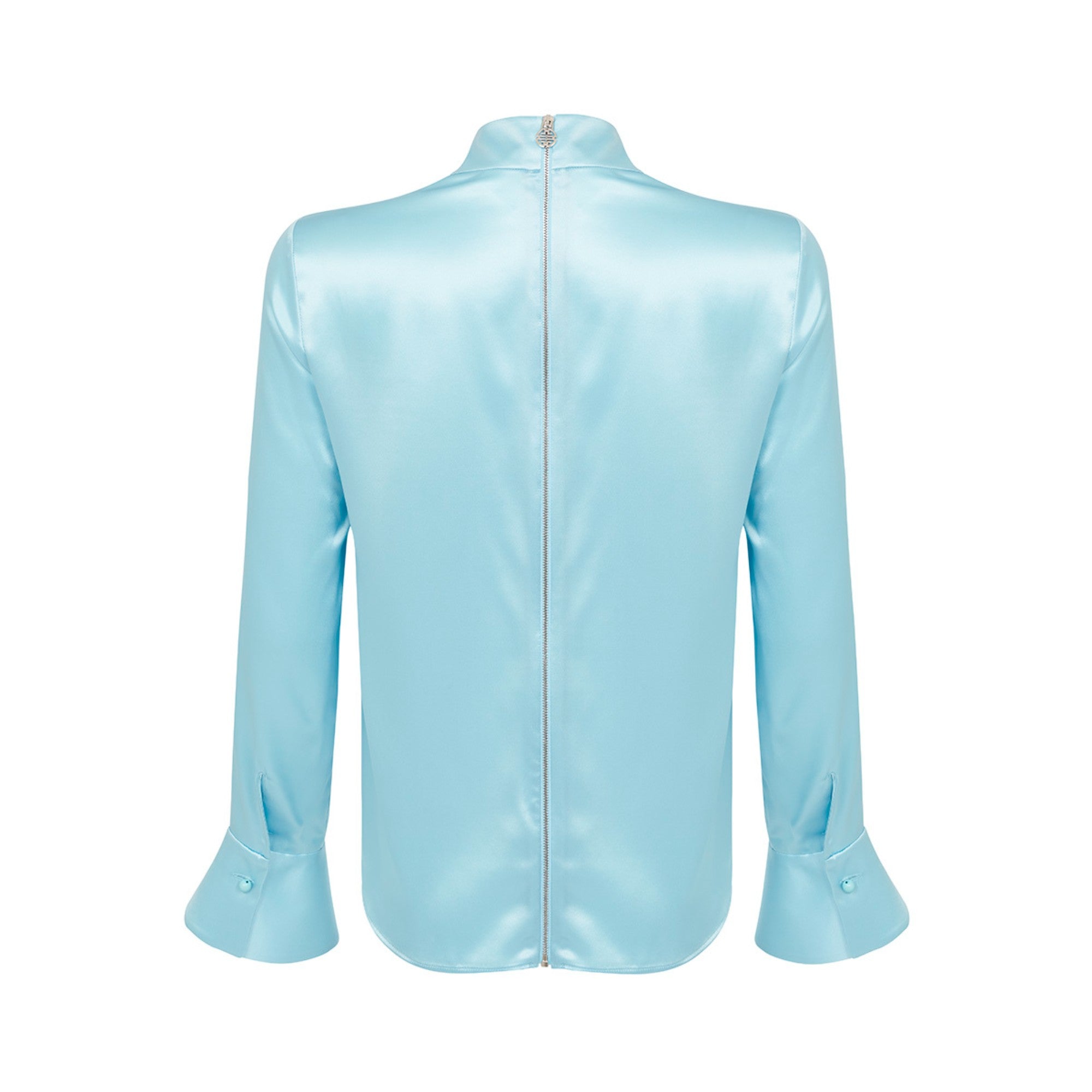 Women Mandarin Blouse With A Shaped Sleeve - Lt.Blue