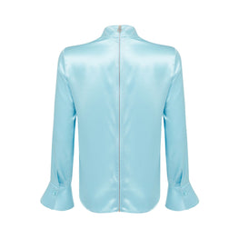 Women Mandarin Blouse With A Shaped Sleeve - Lt.Blue