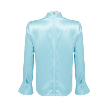 Women Mandarin Blouse With A Shaped Sleeve - Lt.Blue