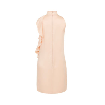 Women Mandarin Collar Short Dress With Lateral Volant - Nude