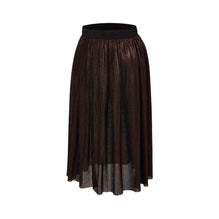 Women Peated Lurex Long Skirt - Bronze