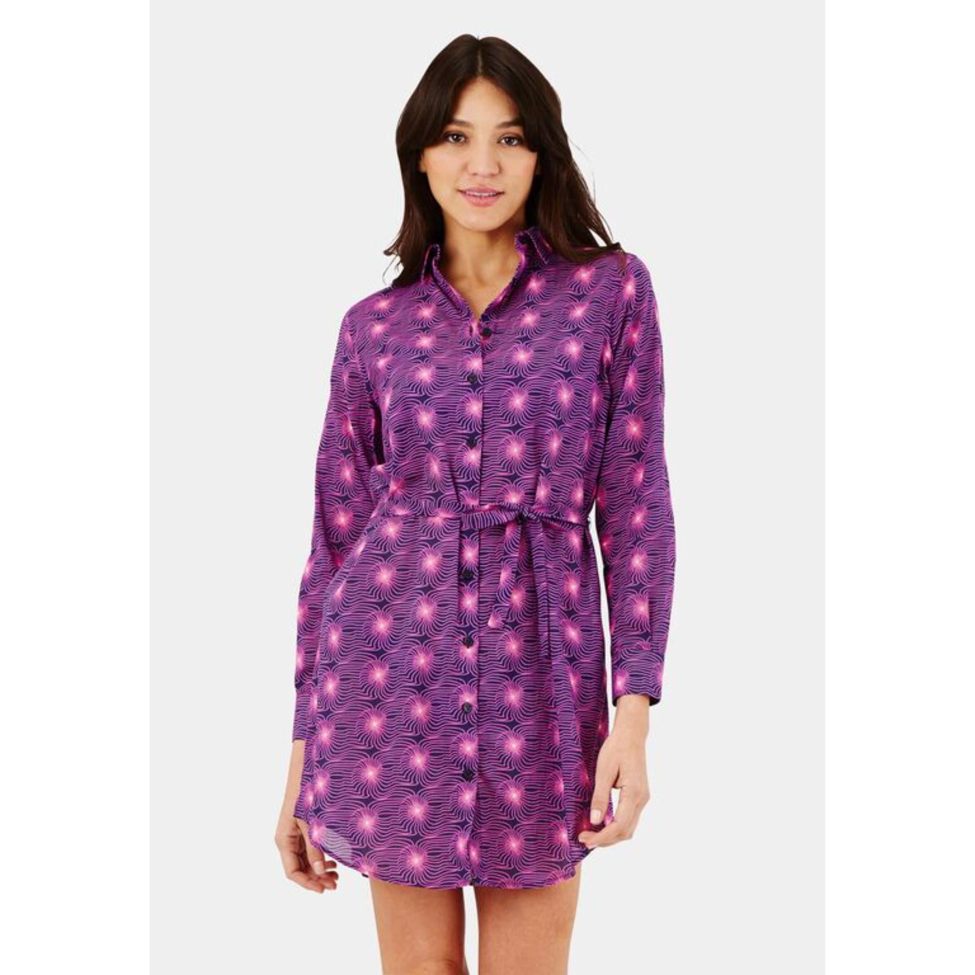 Purple Family Print Hypno Shell Violet Women Florence Dresses Shirt