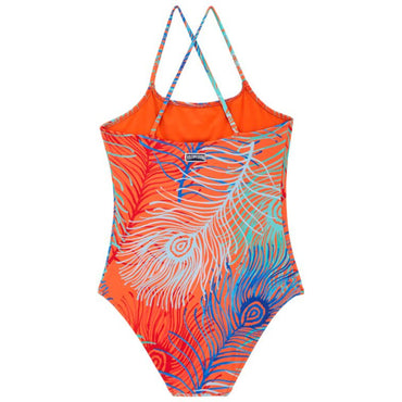 Orange Print Mother/Daughter Plumes Girl Gim Swimsuit