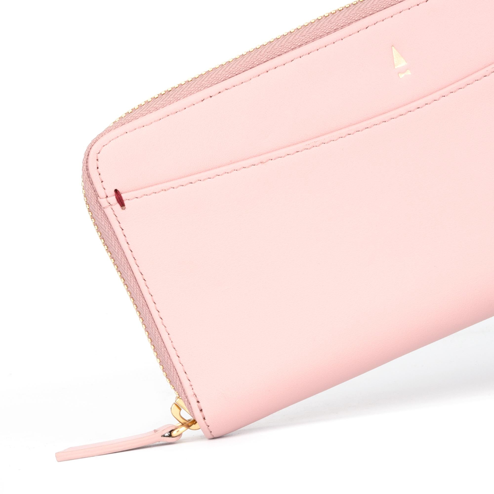 Gulliver Zip Cash Coin Long Wallet Travel Crossbody Sling Phone Bag (RFID USA Nappa Leather) - Pink