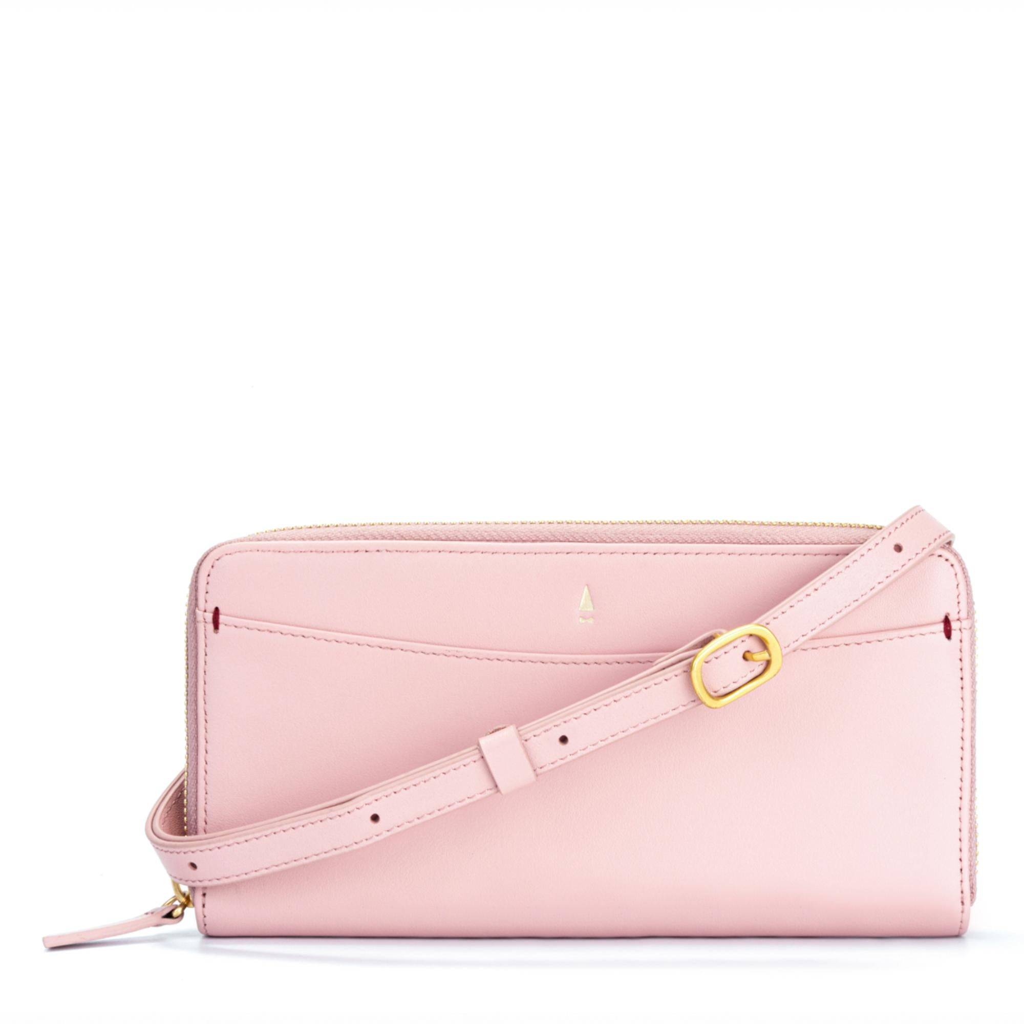 Gulliver Zip Cash Coin Long Wallet Travel Crossbody Sling Phone Bag (RFID USA Nappa Leather) - Pink