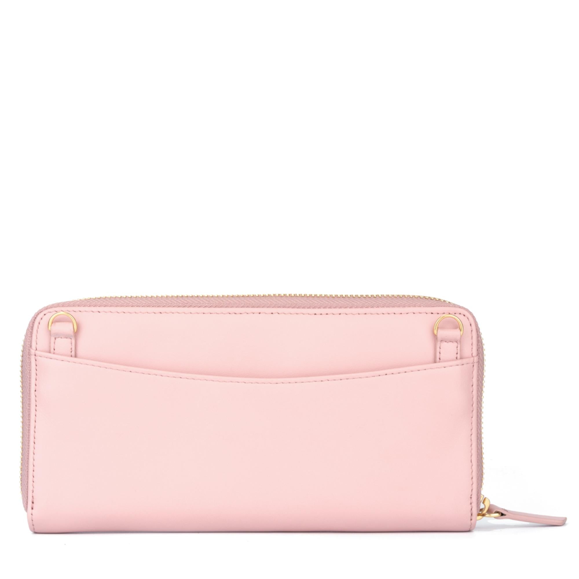 Gulliver Zip Cash Coin Long Wallet Travel Crossbody Sling Phone Bag (RFID USA Nappa Leather) - Pink