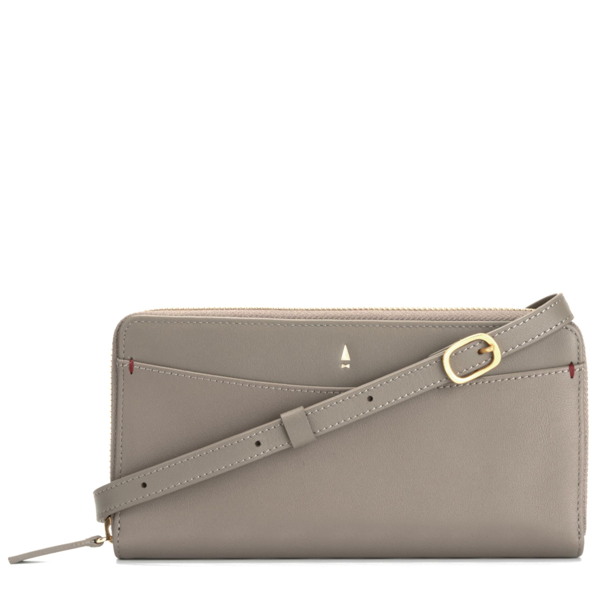 Gulliver Zip Cash Coin Long Wallet Travel Crossbody Sling Phone Bag (RFID USA Nappa Leather) - Taupe Grey