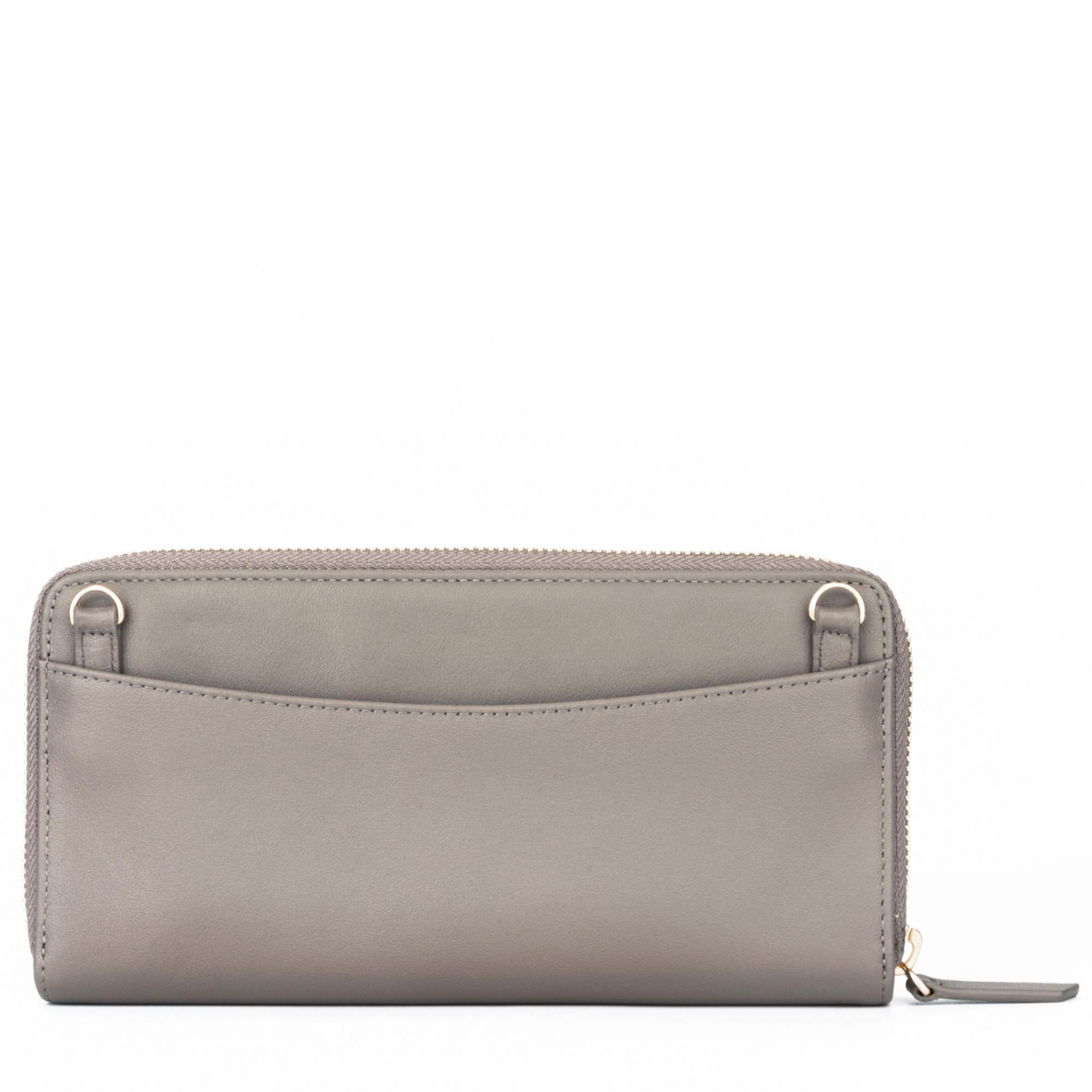 Gulliver Zip Cash Coin Long Wallet Travel Crossbody Sling Phone Bag (RFID USA Nappa Leather) - Taupe Grey