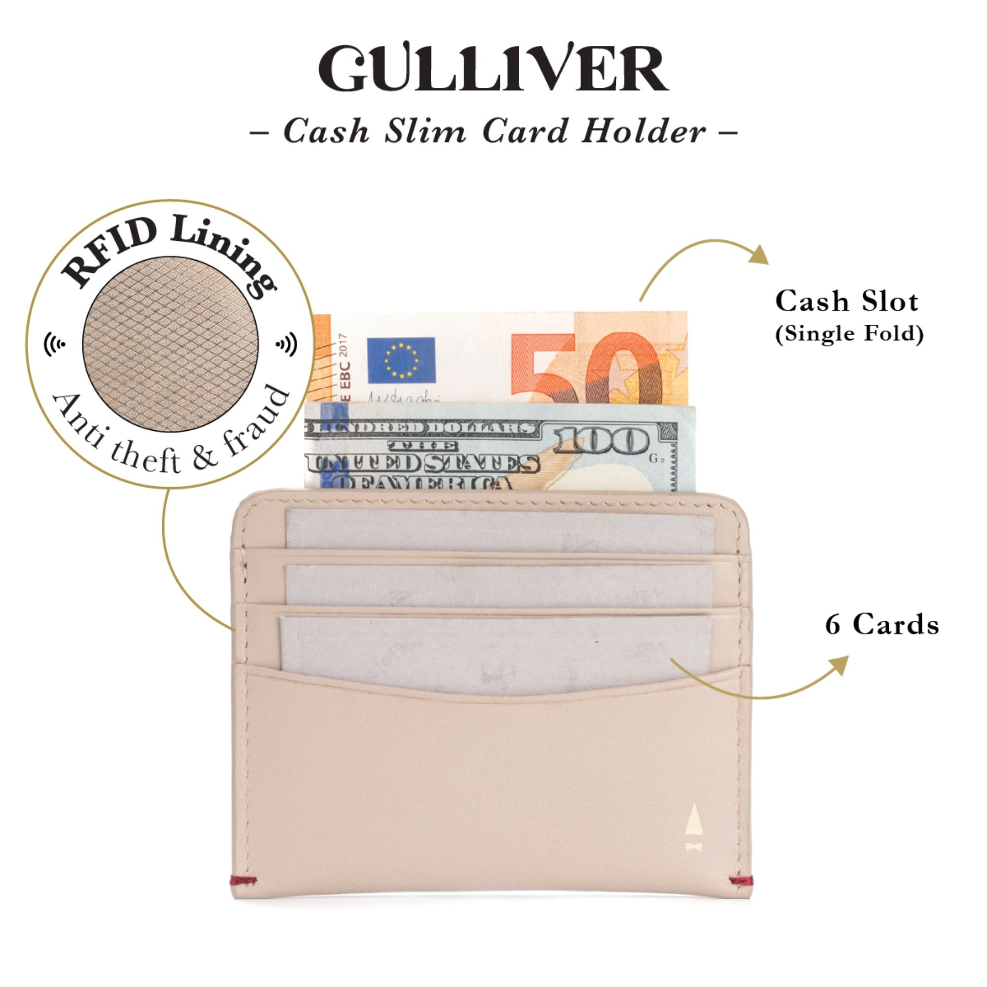 Gulliver Slim Cash Card Holder Wallet (RFID USA Nappa Leather) - Beige