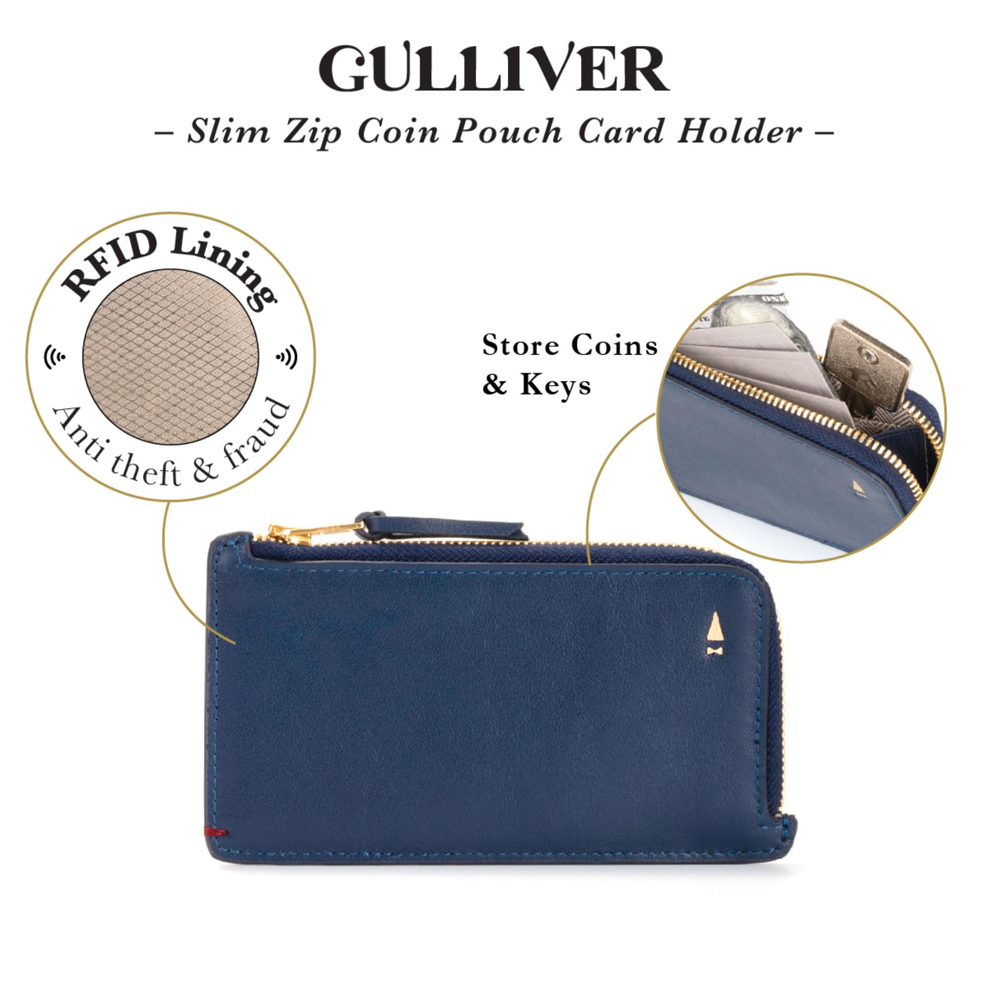 Gulliver Zip Coin Pouch Card Holder (RFID USA Nappa Leather) - Taupe Grey