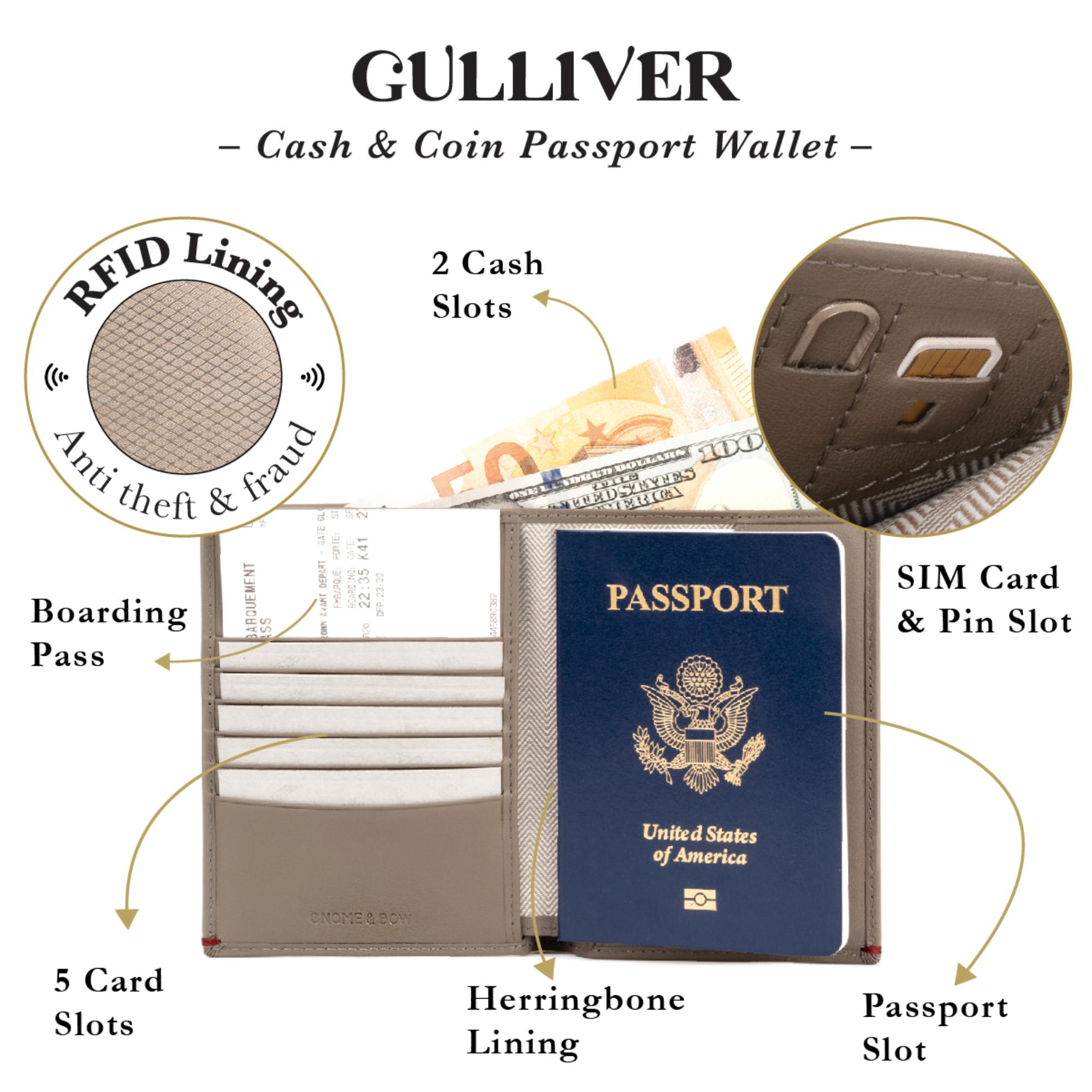 Gulliver Cash & Coin Travel Passport Wallet (RFID USA Nappa Leather) - Beige