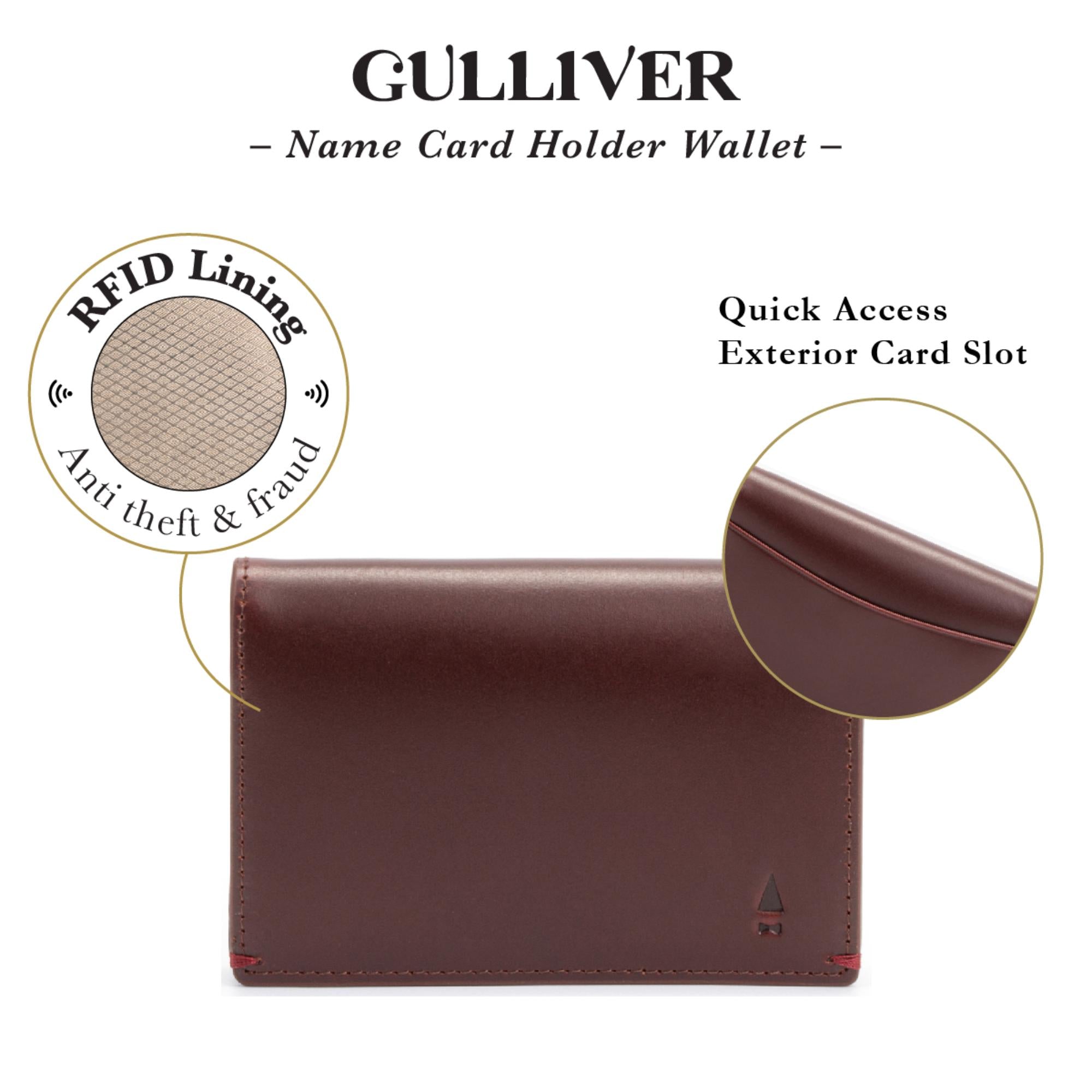 Gulliver Name Card Holder Wallet (RFID USA Wax Leather) - Black