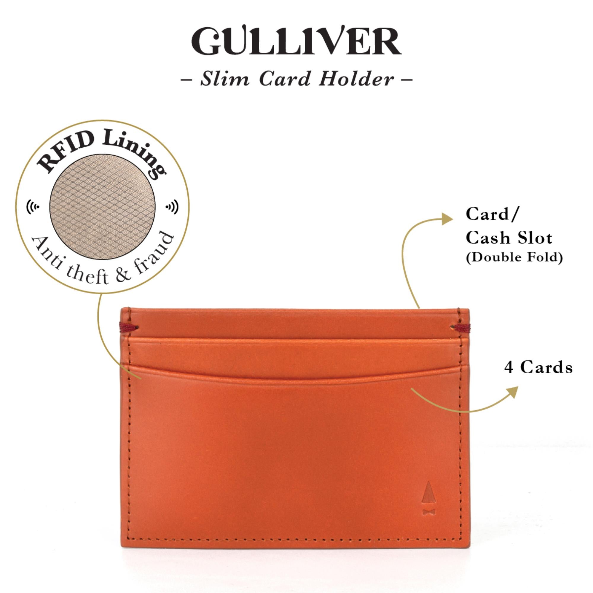 Gulliver Slim Card Holder (RFID USA Wax Leather) - Tan Brown