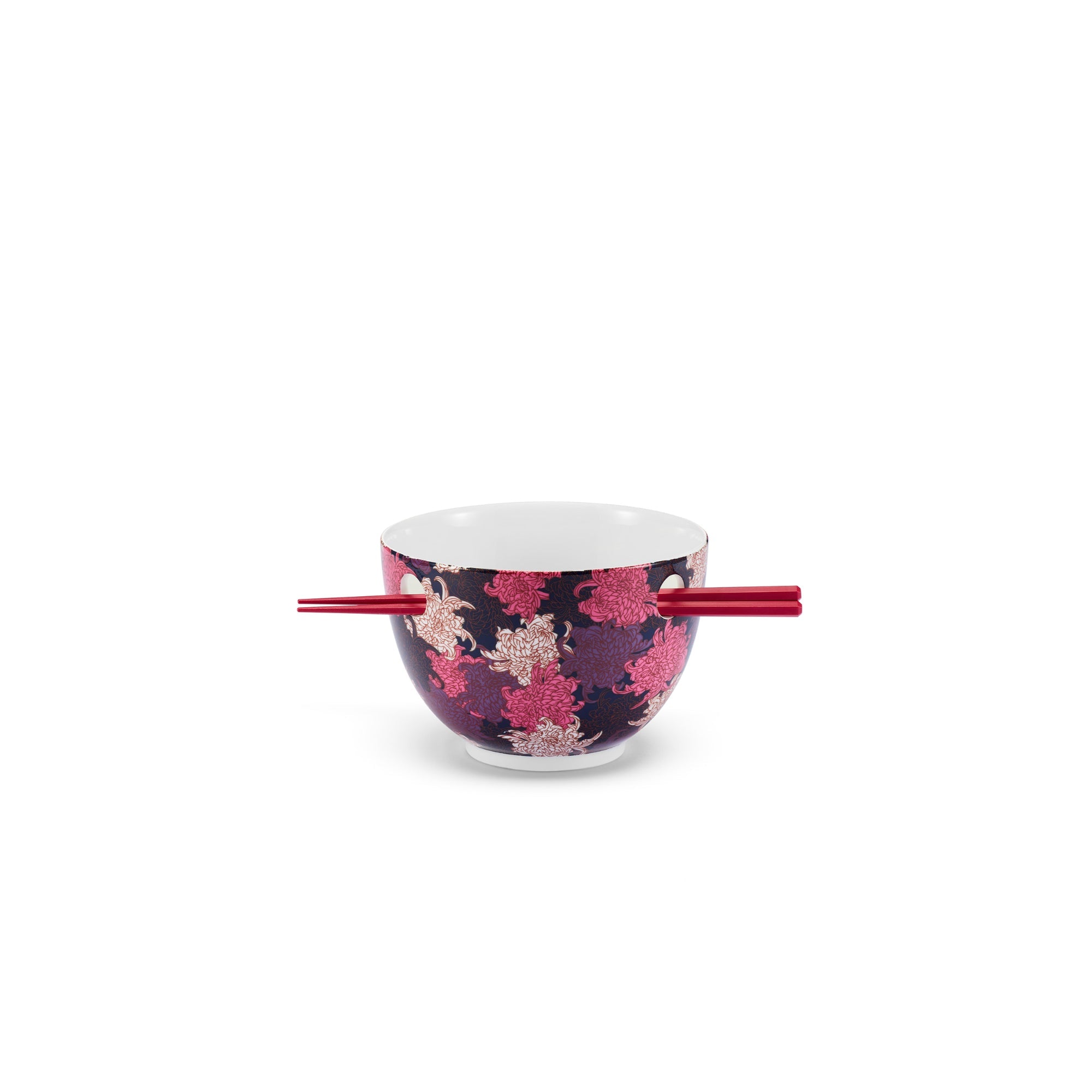 Chrysanthemum Porcelain Bowl And Chopsticks Set - Purple