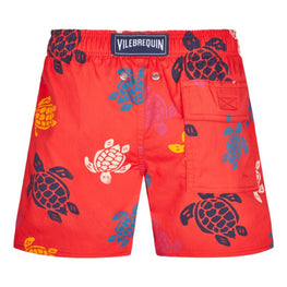 Red Print Father/Son Rd Trt Mlt Stch Boy Jirise Swimsuit