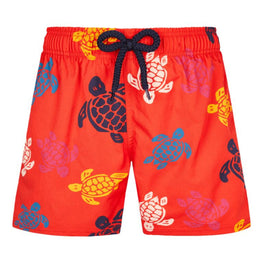 Red Print Father/Son Rd Trt Mlt Stch Boy Jirise Swimsuit