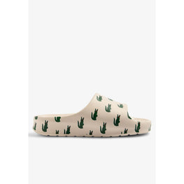 Lacoste Serve Slide 2.0 Color Pop Slides - Off White & Dark Green