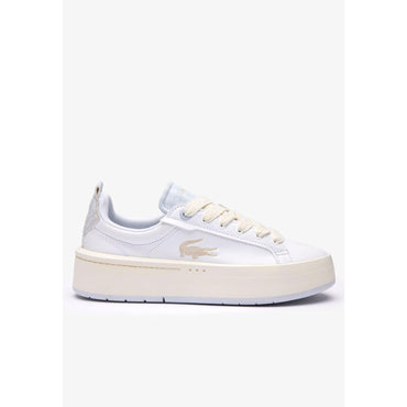 Lacoste Carnaby Platform Monogram Leather Sneakers - White / Light Turquoise