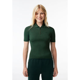 Lacoste Zip Neck Rib Knit Polo - Dark Green