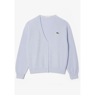 Lacoste Cotton V Neck Cardigan - Light Blue