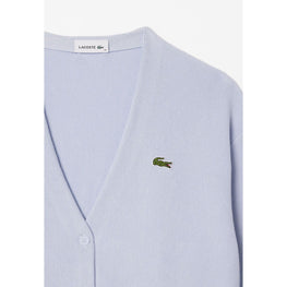 Lacoste Cotton V Neck Cardigan - Light Blue