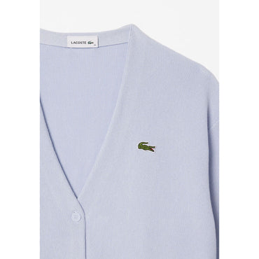 Lacoste Cotton V Neck Cardigan - Light Blue