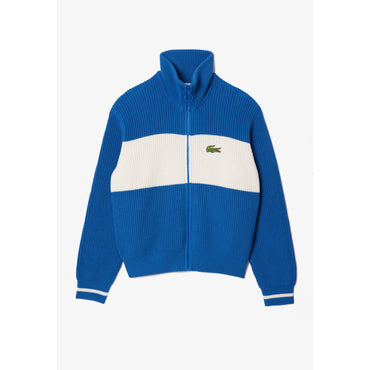 Lacoste Zipped Cotton Colorblock Cardigan - Blue / White