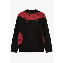 Lacoste Wool Blend Jacquard Dragon Cardigan - Black / Red