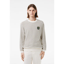 Lacoste Striped Cotton Lacoste Badge Crew Neck Sweater - White / Beige / Black / Green