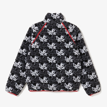 Lacoste Printed Bouclé Fleece Zipped Jacket - Black / Red