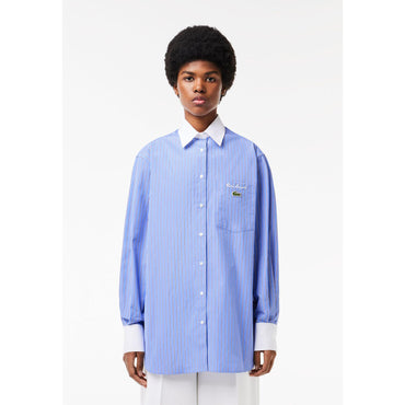 Lacoste Regular Fit Contrast Collar Poplin Shirt - Blue / White