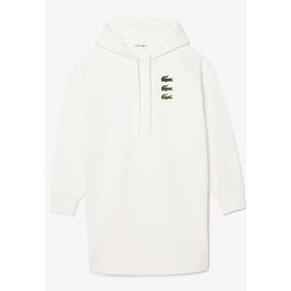 Lacoste Cotton Fleece Hooded Sweatshirt Dress - White