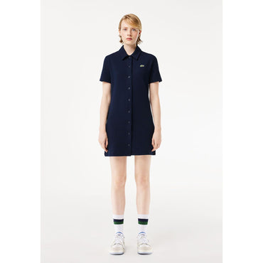 Lacoste Organic Cotton Buttoned Polo Dress - Navy Blue